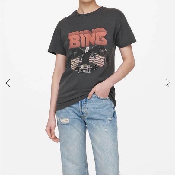 Anine Bing Charcoal Los Angeles 100% Cotton Eagle Tee - Picture 2 of 10